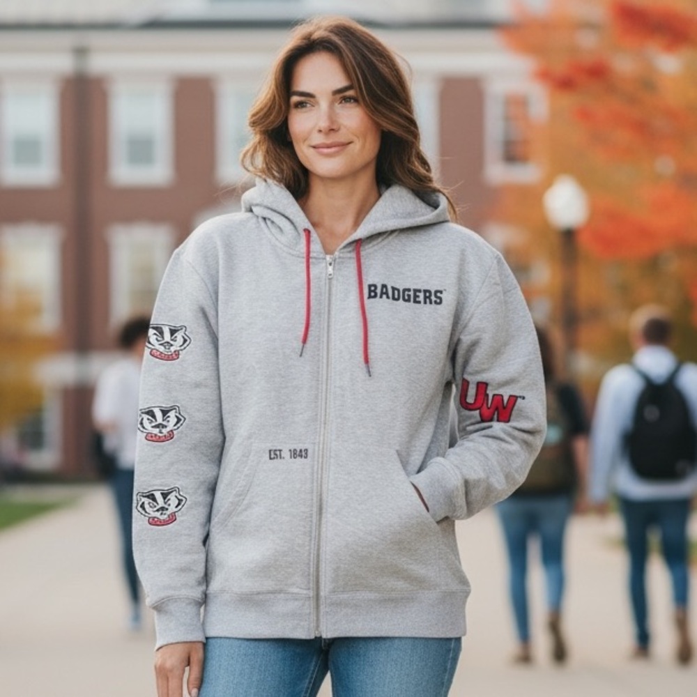 WEAR‎ by Erin Andrews Wisconsin Badgers Zip Hoodie | Gray | Women’s L | NWT